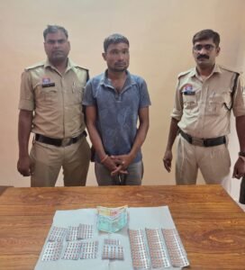 दल्लीराजहरा में नशीली दवाओं की बिक्री करते वार्ड 26 निवासी आरोपी जितेश्वर साहू  गिरफ्तार, 445 टैबलेट और नगदी बरामद।