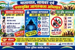 यातायात, साइबर अपराध और नशा मुक्ति को लेकर दल्लीराजहरा में 4 अक्टूबर को होगा विशेष जागरूकता अभियान।